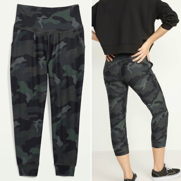 NWT Old Navy Active Powersoft Jogger Size Small Olive Camo Crop High Rise Go-Dry - Picture 1 of 13